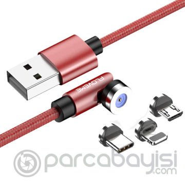 Floveme 540 Dönebilen Mıknatıslı Usb Şarj Kablosu 3 Başlık（iPhone+Type-C+Micro 1M