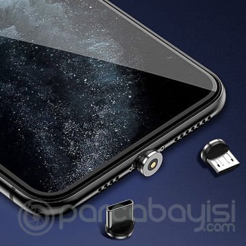 Floveme 540 Dönebilen Mıknatıslı Usb Şarj Kablosu 3 Başlık（iPhone+Type-C+Micro 1M