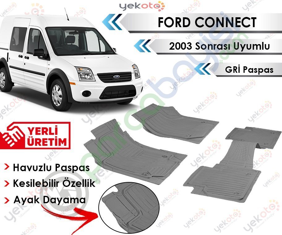 Ford Connect 2003 Sonrası Uyumlu Havuzlu Kesilebilir Gri Paspas