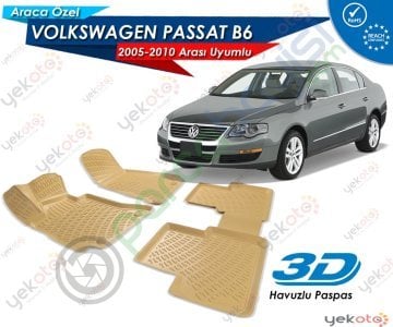 Volkswagen Passat B6 2005-2010 Arası Uyumlu Bej Araca Özel 3D Havuzlu Paspas