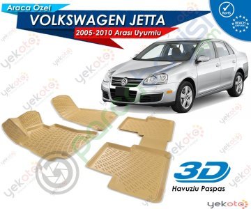 Volkswagen Jetta 2005-2010 Arası Uyumlu Bej Araca Özel 3D Havuzlu Paspas