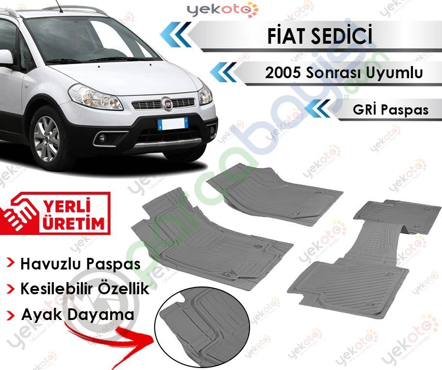 Ford Sedici 2005 Sonrası Uyumlu Havuzlu Kesilebilir Gri Paspas