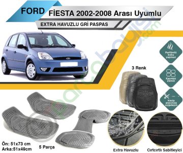 Ford Fiesta 2002-2008 Arası Uyumlu Extra Havuzlu Kesilebilir Gri Paspas