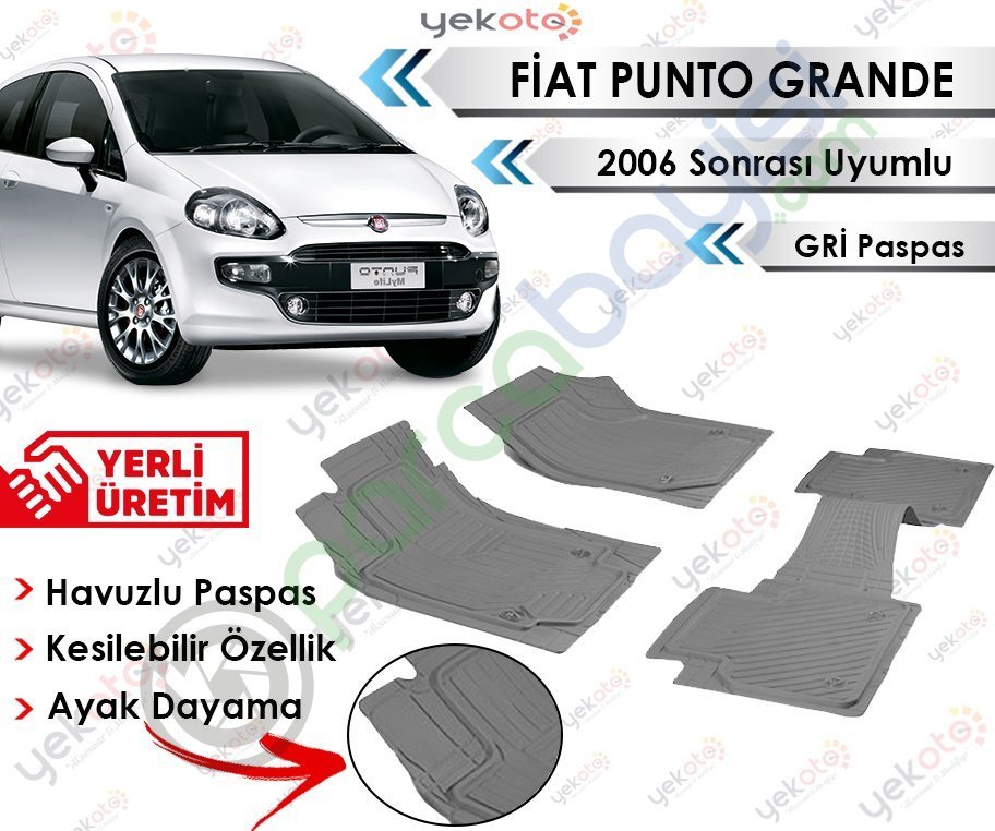 Fiat Grande Punto 2006 Sonrası Uyumlu Havuzlu Kesilebilir Gri Paspas