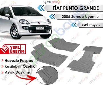 Fiat Grande Punto 2006 Sonrası Uyumlu Havuzlu Kesilebilir Gri Paspas