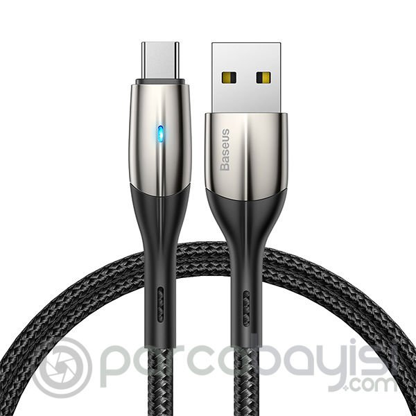 Baseus Horizontal USB Type-C 3A Sinyal Işıklı Hızlı Şarj ve Data Kablosu 1Metre