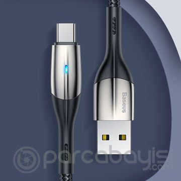 Baseus Horizontal USB Type-C 3A Sinyal Işıklı Hızlı Şarj ve Data Kablosu 1Metre