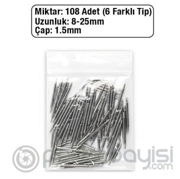 Ally 8mm-25mm Paslanmaz Çelik Saat Pimi Yaylı Susta 108 Adet Karışık