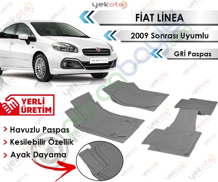 Fiat Linea 2009 Sonrası Uyumlu Havuzlu Kesilebilir Gri Paspas