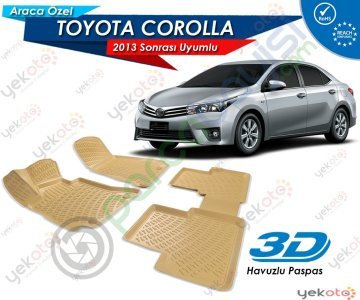 Toyota Corolla 2013 Sonrası Uyumlu Bej Araca Özel 3D Havuzlu Paspas