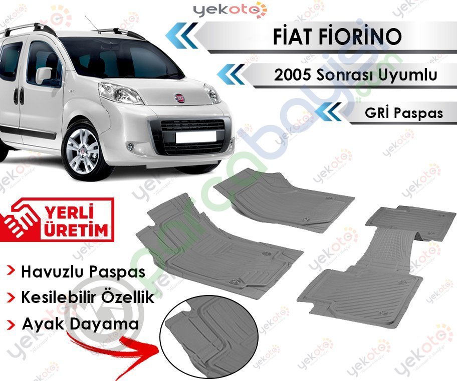Fiat Fiorino 2005 Sonrası Uyumlu Havuzlu Kesilebilir Gri Paspas