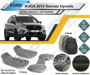 Ford Kuga 2013 Sonrası Uyumlu Extra Havuzlu Kesilebilir Gri Paspas