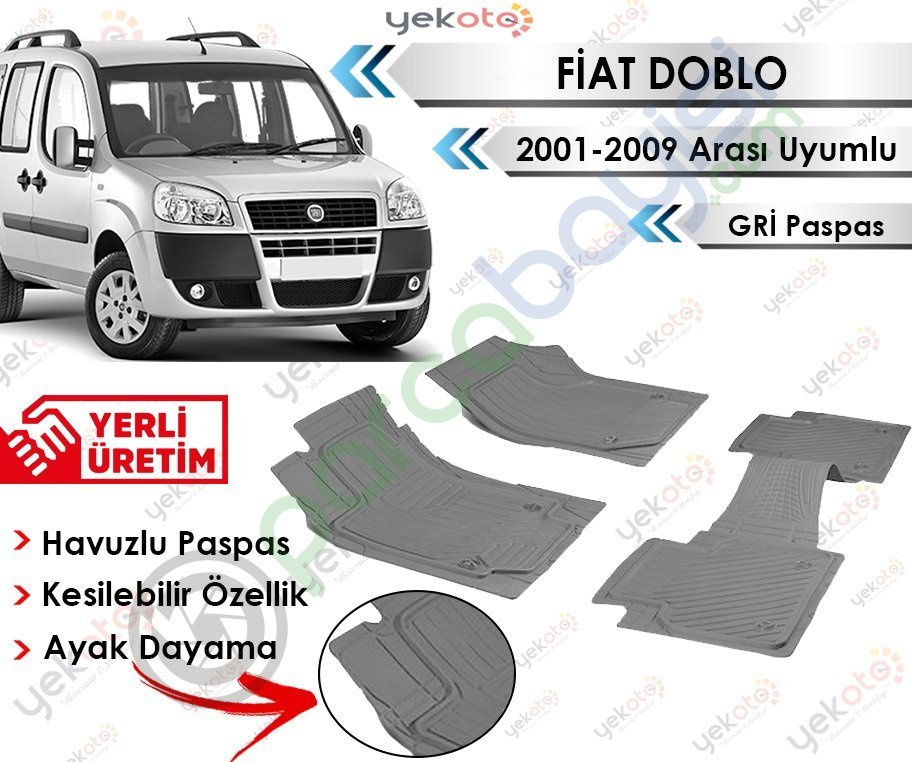 Fiat Doblo 2001-2009 Arası Uyumlu Havuzlu Kesilebilir Gri Paspas