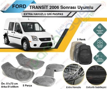 Ford Transit 2006 Sonrası Uyumlu Extra Havuzlu Kesilebilir Gri Paspas