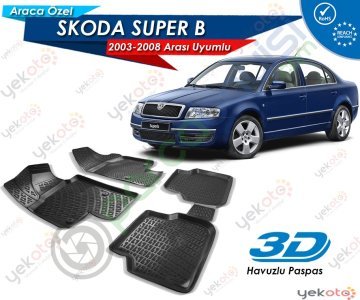 Skoda Süper B 2003-2008 Arası Uyumlu Araca Özel 3D Havuzlu Paspas