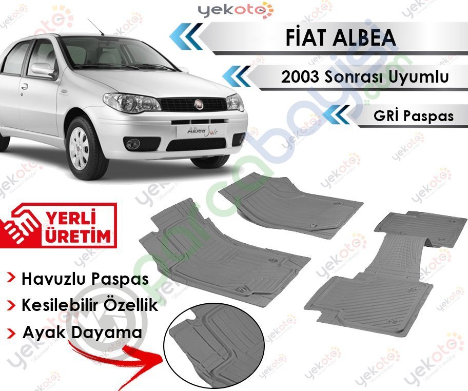 Fiat Albea 2003 Sonrası Uyumlu Havuzlu Kesilebilir Gri Paspas