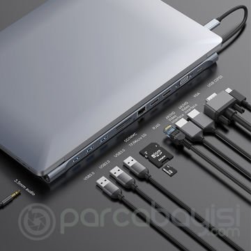 Baseus 11in1 Enjoyment Series Type-C Notebook Hub (PD-HDMI-VGA-RJ45-SD-USB*3) Adaptör Çoklayıcı