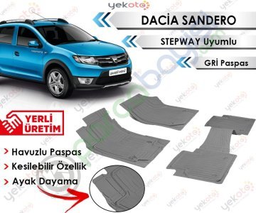 Dacia Sandero Stepway Uyumlu Havuzlu Kesilebilir Gri Paspas
