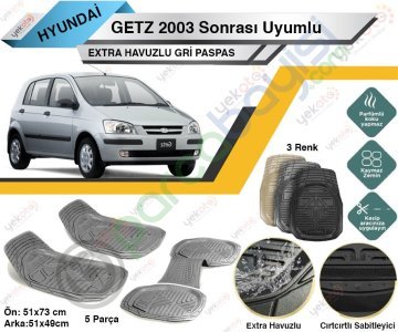 Hyundai Getz 2003 Sonrası Uyumlu Extra Havuzlu Kesilebilir Gri Paspas