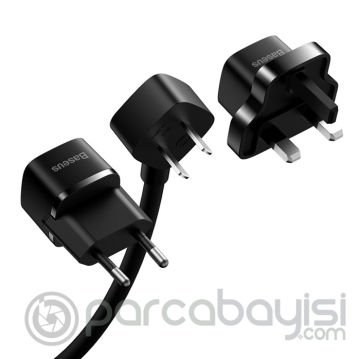 BASEUS PowerCombo Mini Power Strip 1AC, 1,0 m Güç Kablosu -EU + UK Fiş Adaptörleri Dahil