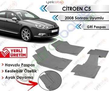 Citroen C5 2008 Sonrası Uyumlu Havuzlu Kesilebilir Gri Paspas