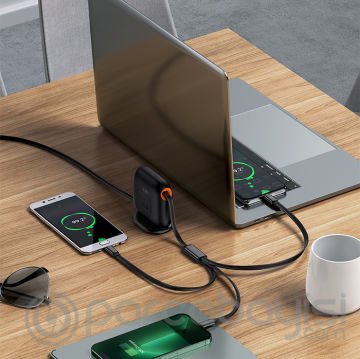 Baseus Traction Series 100W 3in1 Type-C to Type-C + Lightning+ Micro Ultra Hızlı Şarj Kablosu 1.7mt