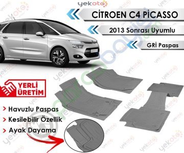 Citroen C4 Picasso 2013 Sonrası Uyumlu Havuzlu Kesilebilir Gri Paspas