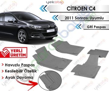 Citroen C4 2011 Sonrası Uyumlu Havuzlu Kesilebilir Gri Paspas