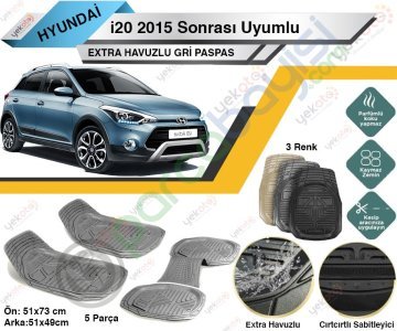 Hyundai İ20 2015 Sonrası Uyumlu Extra Havuzlu Kesilebilir Gri Paspas