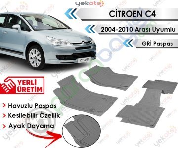 Citroen C4 2004-2010 Arası Uyumlu Havuzlu Kesilebilir Gri Paspas