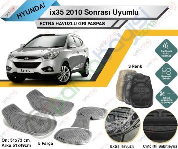 Hyundai İx35 2010 Sonrası Uyumlu Extra Havuzlu Kesilebilir Gri Paspas