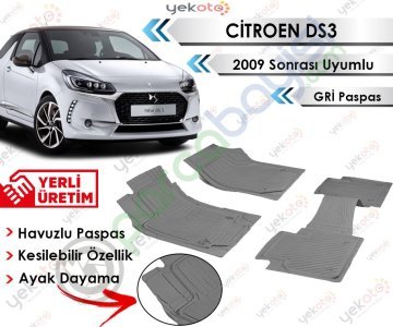 Citroen C3 Ds3 2009 Sonrası Uyumlu Havuzlu Kesilebilir Gri Paspas