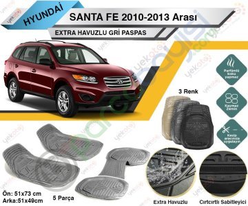 Hyundai Santa Fe 2010-2013 Arası Uyumlu Extra Havuzlu Kesilebilir Gri Paspas