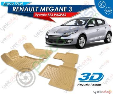 Renault Megane 3 Uyumlu Bej Araca Özel 3D Havuzlu Paspas