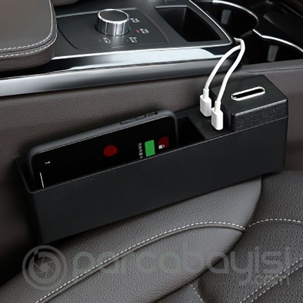 Araç Çift Usb Girişli Şarj  Koltuk Yanı Saklama Alanı Çanta Kumbaralı