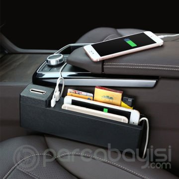 Araç Çift Usb Girişli Şarj  Koltuk Yanı Saklama Alanı Çanta Kumbaralı