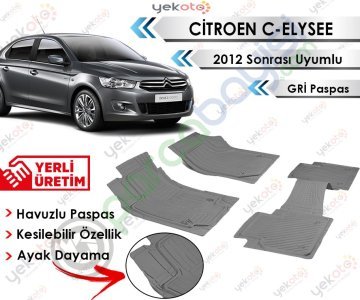 Citroen C-Elysee 2012 Sonrası Uyumlu Havuzlu Kesilebilir Gri Paspas