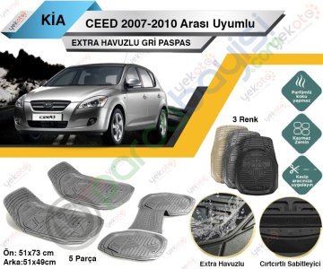 Kia Ceed 2007-2010 Arası Uyumlu Extra Havuzlu Kesilebilir Gri Paspas