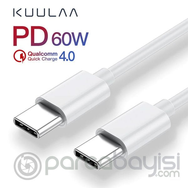 KUULAA 25cm Mini Type C Type-C PD 60W QC4.0 Hızlı Şarj Kablosu