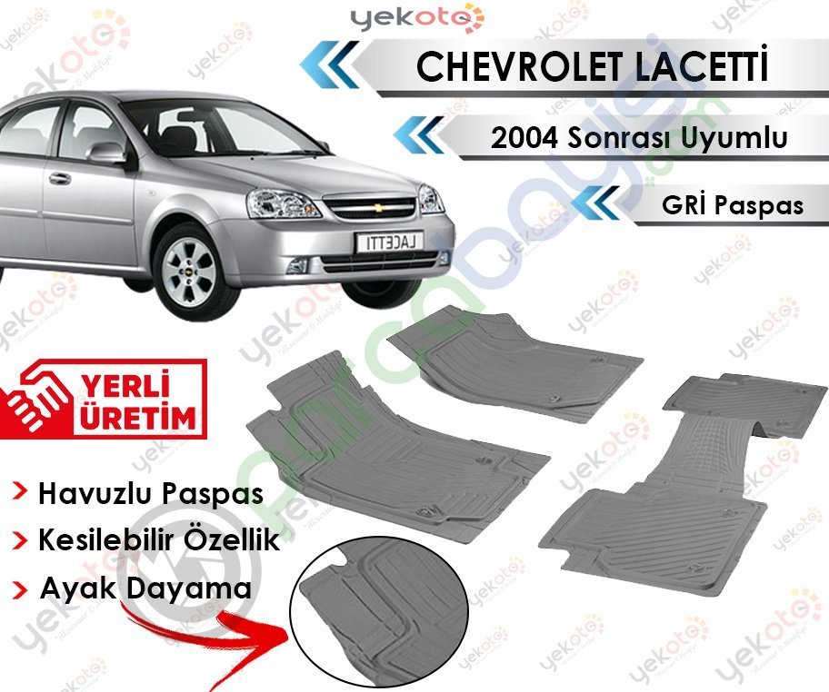 Chevrolet Lacetti 2004 Sonrası Uyumlu Havuzlu Kesilebilir Gri Paspas
