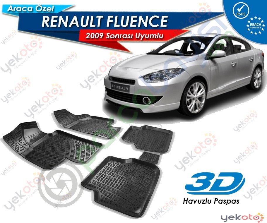 Renault Fluence 2009 Sonrası Uyumlu Araca Özel 3D Havuzlu Paspas