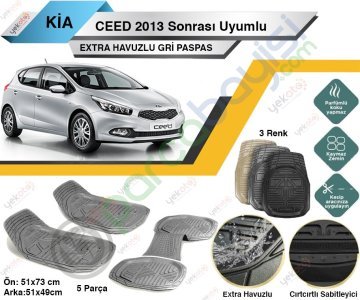 Kia Ceed 2013 Sonrası Uyumlu Extra Havuzlu Kesilebilir Gri Paspas