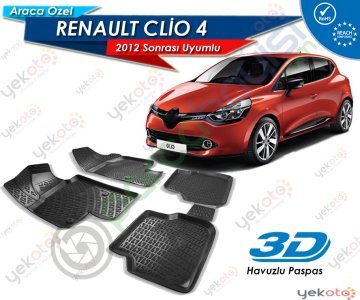 Renault Clio 4 2012 Sonrası Uyumlu Araca Özel 3D Havuzlu Paspas