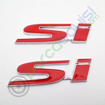 Si Metal 3D Logo Amblem Sticker Kırmızı