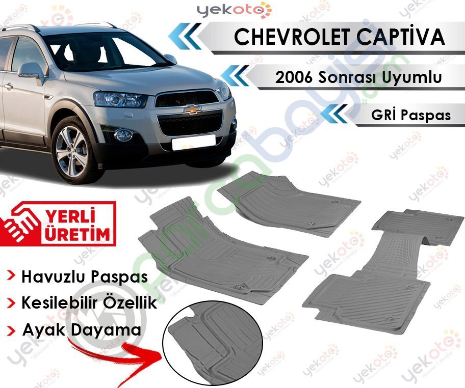 Chevrolet Captiva 2006 Sonrası Uyumlu Havuzlu Kesilebilir Gri Paspas