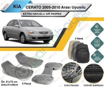 Kia Cerato 2005-2010 Arası Uyumlu Extra Havuzlu Kesilebilir Gri Paspas
