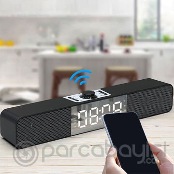 ALLY Q10 Soundbar Bilgisayar TV Altı Hoparlör Bluetooth Hoparlör FM Radyo Dijital Masa Saati