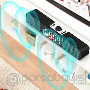 ALLY Q10 Soundbar Bilgisayar TV Altı Hoparlör Bluetooth Hoparlör FM Radyo Dijital Masa Saati