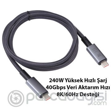 Ally USB 4.0 240W Type-C to Type-C 8K Görüntü-Data ve Ultra Hızlı Şarj Kablosu 1 Metre