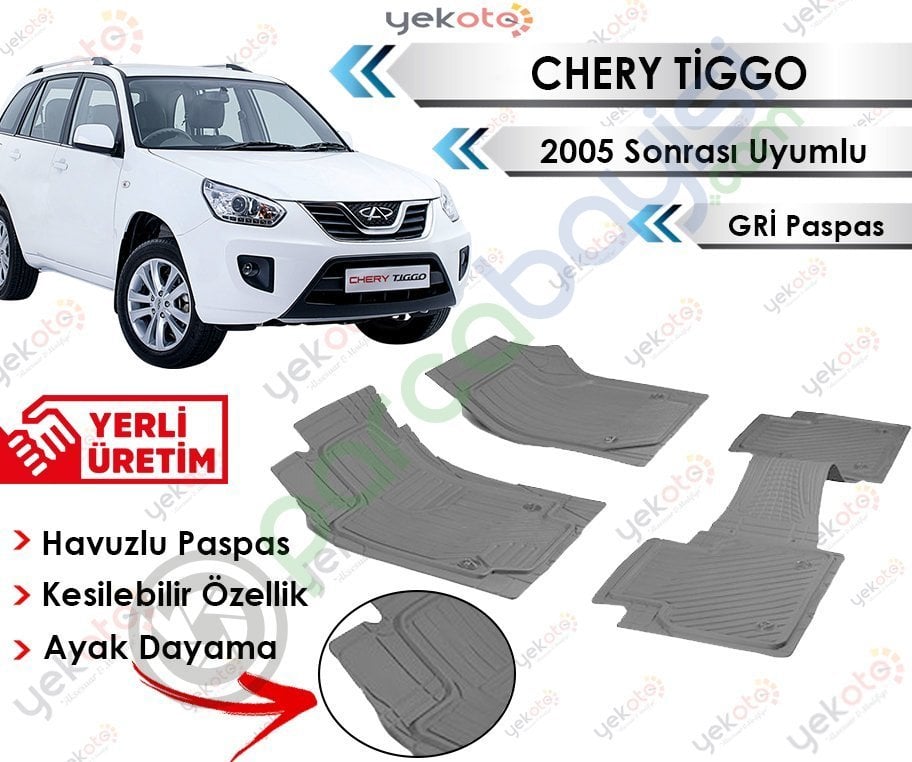 Chery Tiggo 2005 Sonrası Uyumlu Havuzlu Kesilebilir Gri Paspas